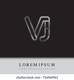 initial logo letter VJ, linked outline silver colored, rounded logotype