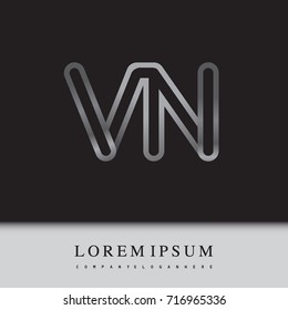initial logo letter VN, linked outline silver colored, rounded logotype