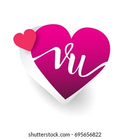 initial logo letter VU with heart shape red colored, logo design for wedding invitation, wedding name and business name.