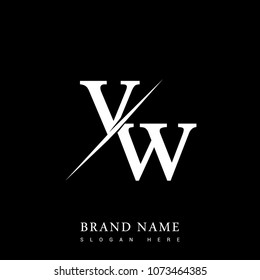 initial logo letter VW for company name black and white color and slash design. vector logotype for business and company identity.
