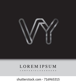initial logo letter VY, linked outline silver colored, rounded logotype