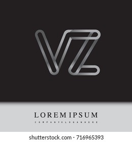 initial logo letter VZ, linked outline silver colored, rounded logotype