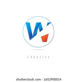 El logotipo inicial de la letra W con el concepto en círculo y cortar