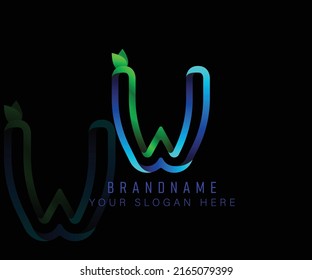 Initial logo letter W with gradient green leaf and blue water template. Vector design template elements for your ecology application or corporate identity.