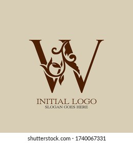 Initial logo letter W luxury style. Vintage nature floral Leaves concept logo design template