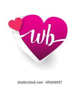 initial logo letter WB with heart shape red colored, logo design for wedding invitation, wedding name and business name.