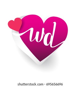 initial logo letter WD with heart shape red colored, logo design for wedding invitation, wedding name and business name.