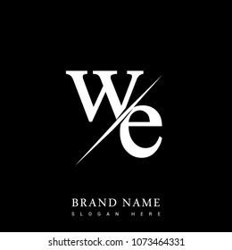 initial logo letter WE for company name black and white color and slash design. vector logotype for business and company identity.