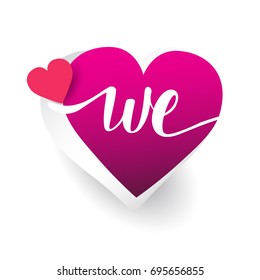 initial logo letter WE with heart shape red colored, logo design for wedding invitation, wedding name and business name.