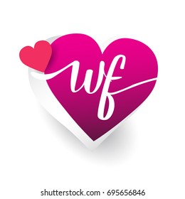 initial logo letter WF with heart shape red colored, logo design for wedding invitation, wedding name and business name.
