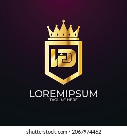 Ursprünglicher Logobuchstabe WG GW mit Schild und Kronensymbol goldener Farbe einzeln auf schwarzem Hintergrund, Logo-Design für Firmenidentität.