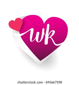 initial logo letter WK with heart shape red colored, logo design for wedding invitation, wedding name and business name.