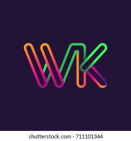 initial logo letter WK, linked outline rounded logo, colorful initial logo for business name and company identity.