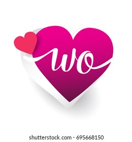 initial logo letter WO with heart shape red colored, logo design for wedding invitation, wedding name and business name.