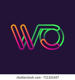 initial logo letter WO, linked outline rounded logo, colorful initial logo for business name and company identity.