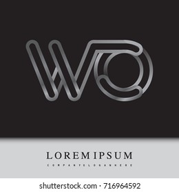 initial logo letter WO, linked outline silver colored, rounded logotype