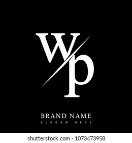 initial logo letter WP for company name black and white color and slash design. vector logotype for business and company identity.