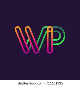 initial logo letter WP, linked outline rounded logo, colorful initial logo for business name and company identity.