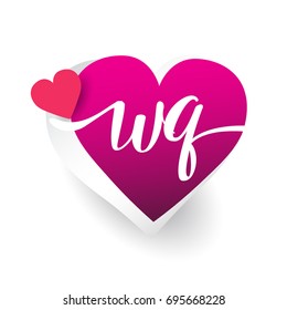 initial logo letter WQ with heart shape red colored, logo design for wedding invitation, wedding name and business name.