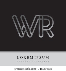 initial logo letter WR, linked outline silver colored, rounded logotype