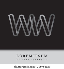 initial logo letter WW, linked outline silver colored, rounded logotype