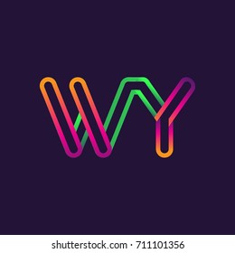 initial logo letter WY, linked outline rounded logo, colorful initial logo for business name and company identity.