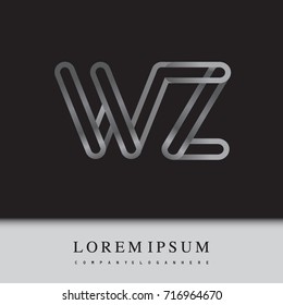 initial logo letter WZ, linked outline silver colored, rounded logotype