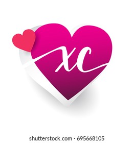 initial logo letter XC with heart shape red colored, logo design for wedding invitation, wedding name and business name.