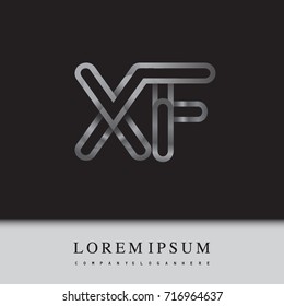 initial logo letter XF, linked outline silver colored, rounded logotype