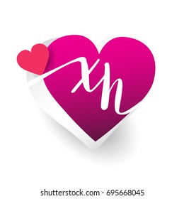 initial logo letter XH with heart shape red colored, logo design for wedding invitation, wedding name and business name.