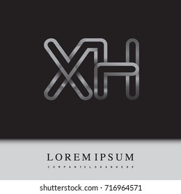 initial logo letter XH, linked outline silver colored, rounded logotype