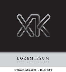 initial logo letter XK, linked outline silver colored, rounded logotype
