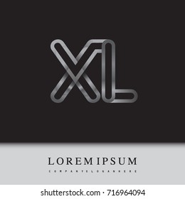 initial logo letter XL, linked outline silver colored, rounded logotype