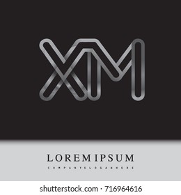 initial logo letter XM, linked outline silver colored, rounded logotype