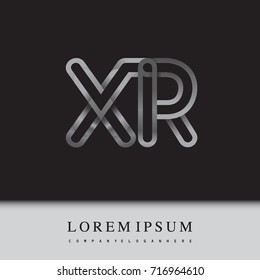 initial logo letter XR, linked outline silver colored, rounded logotype