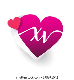 initial logo letter XV with heart shape red colored, logo design for wedding invitation, wedding name and business name.