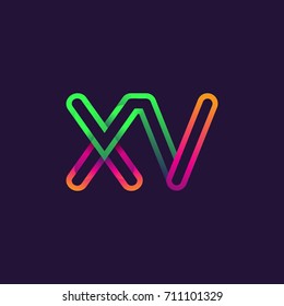 initial logo letter XV, linked outline rounded logo, colorful initial logo for business name and company identity.