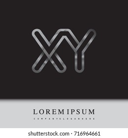 initial logo letter XY, linked outline silver colored, rounded logotype