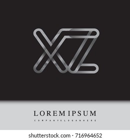 initial logo letter XZ, linked outline silver colored, rounded logotype.