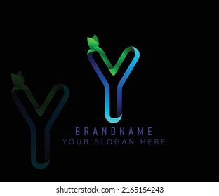 Initial logo letter Y with gradient green leaf and blue water template. Vector design template elements for your ecology application or corporate identity.
