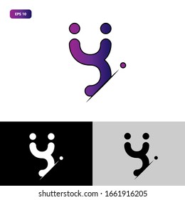 Initial logo letter Y lowercase sliced design template. Purple color gradation, white and black letter isolated on white, black and grey background. Suitable for business, consulting company. EPS 10
