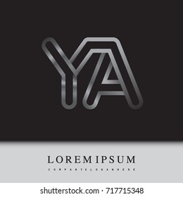 initial logo letter YA, linked outline silver colored, rounded logotype