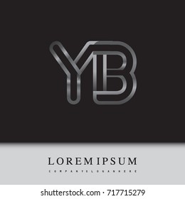initial logo letter YB, linked outline silver colored, rounded logotype