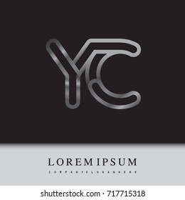 initial logo letter YC, linked outline silver colored, rounded logotype