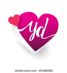 initial logo letter YD with heart shape red colored, logo design for wedding invitation, wedding name and business name.