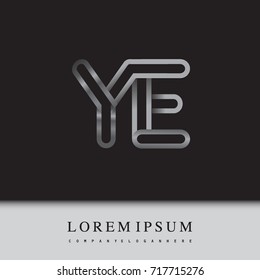 initial logo letter YE, linked outline silver colored, rounded logotype