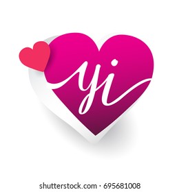 initial logo letter YI with heart shape red colored, logo design for wedding invitation, wedding name and business name.