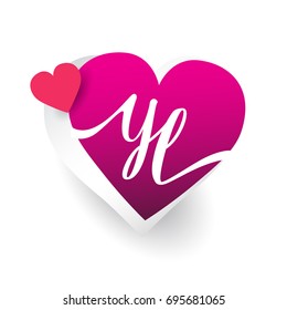 initial logo letter YL with heart shape red colored, logo design for wedding invitation, wedding name and business name.