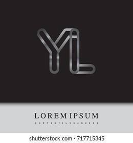 initial logo letter YL, linked outline silver colored, rounded logotype