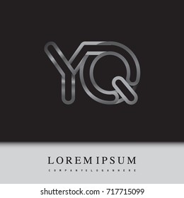 initial logo letter YQ, linked outline silver colored, rounded logotype